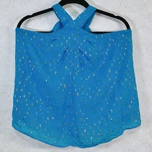 NWOT Lilly Pulitzer Criss Cross, Tie Back, Aqua/Silver Metallic Dots, Lined Sz S